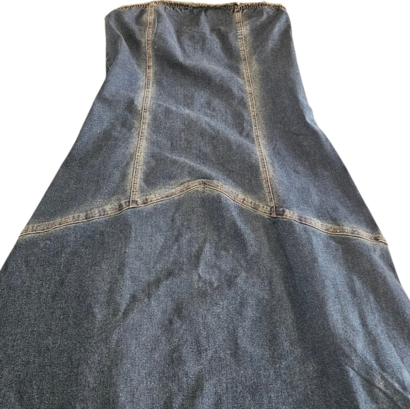 Forever 21+ Strapless Blue Jean Frayed Dress Size 1X Y2k Maxi - Picture 5 of 7